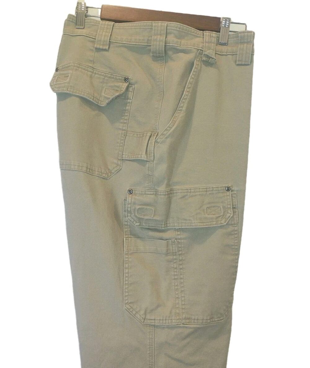 Duluth Trading Mens Flex Fire Hose Stretch Cargo Work Pants 42x30 Light Khaki